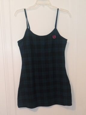 Plaid Spaghetti Strap night shirt, Dark Green/Black,large Victoria Secret PINK